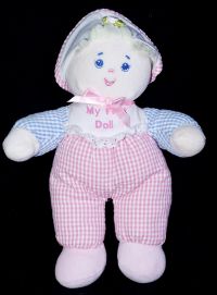 Carters Prestige MY FIRST DOLL Pink Gingham Girl Lovey Rattle Plush